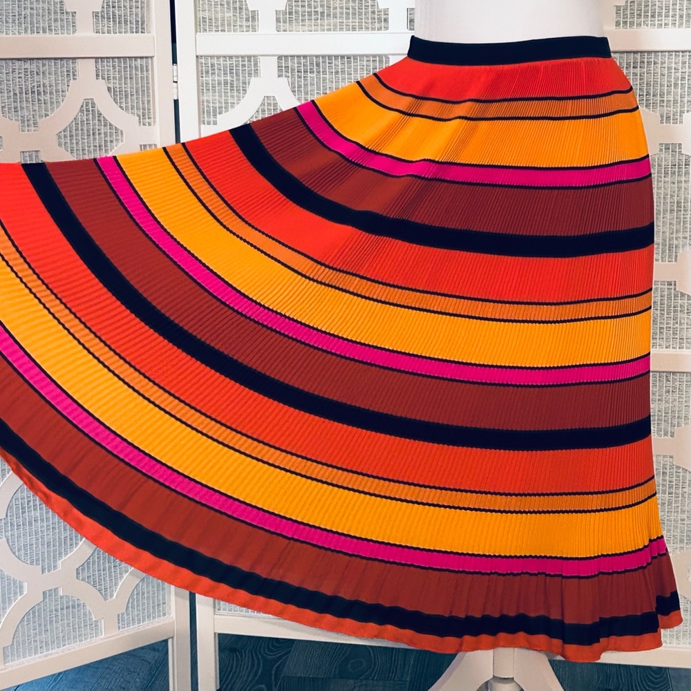 Vibrant Colorful Striped Midi Maxi Skirt J. Crew Sz 10P  Fall Accordion Pleated - Picture 2 of 13